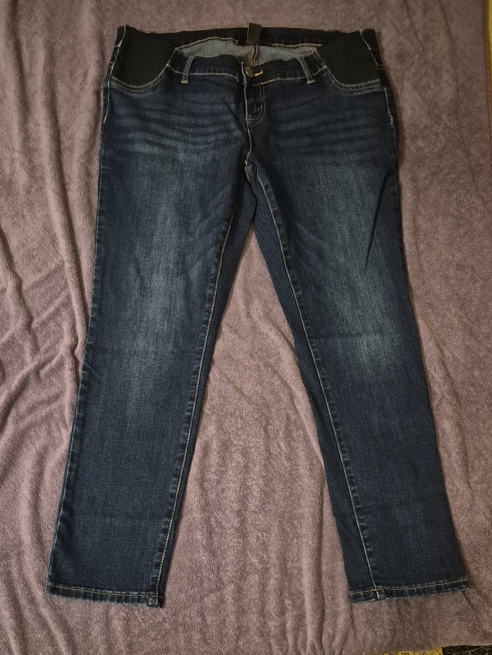Indigo Blue Women's Skinny Jeans in Dark Blue with Black Panel